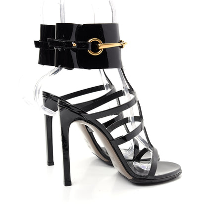 Gucci Vernice Crystal Ursula Ankle Wrap Caged Sandals 36.5 Black 3 of 9