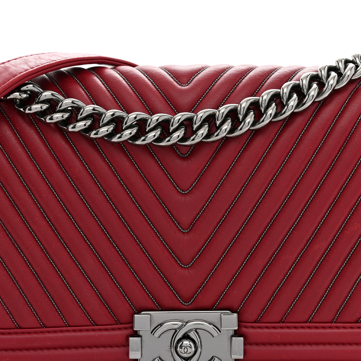 Chanel Calfskin Embroidered Chevron Medium Boy Flap Dark Red 8 of 11