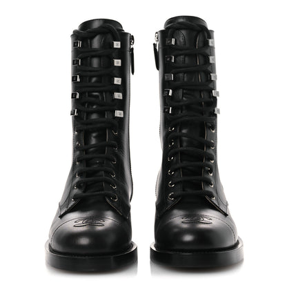 Chanel Calfskin Cap Toe Lace Up Combat Boots 37.5 Black 3 of 11