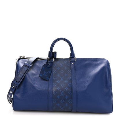 Louis Vuitton Taiga Monogram Eclipse Keepall Bandouliere 50 Pacific Blue 1 of 8