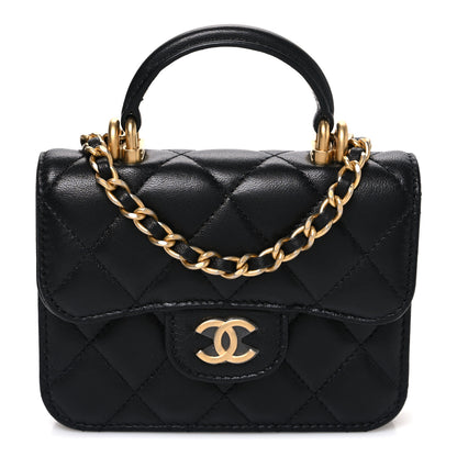 Chanel Lambskin Quilted Top Handle Flap Coin Purse With Chain Black 1 of 11