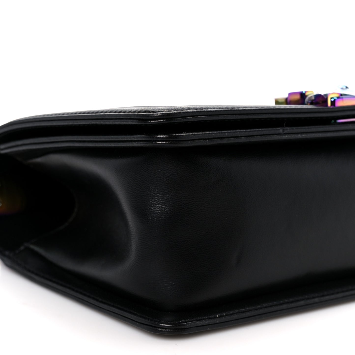Lambskin LED Iridescent Metal Medium Boy Flap Black Multicolor