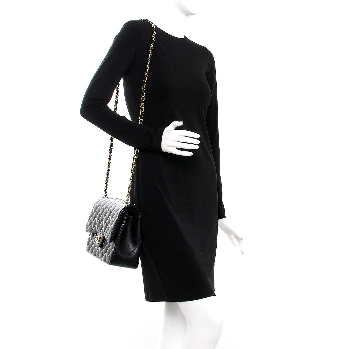 Lambskin Quilted Jumbo Double Flap Black