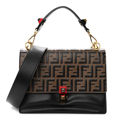 Fendi Vitello Liberty Bi-Color FF 1974 Embossed Kan I Shoulder Bag Black Maya 1 of 13