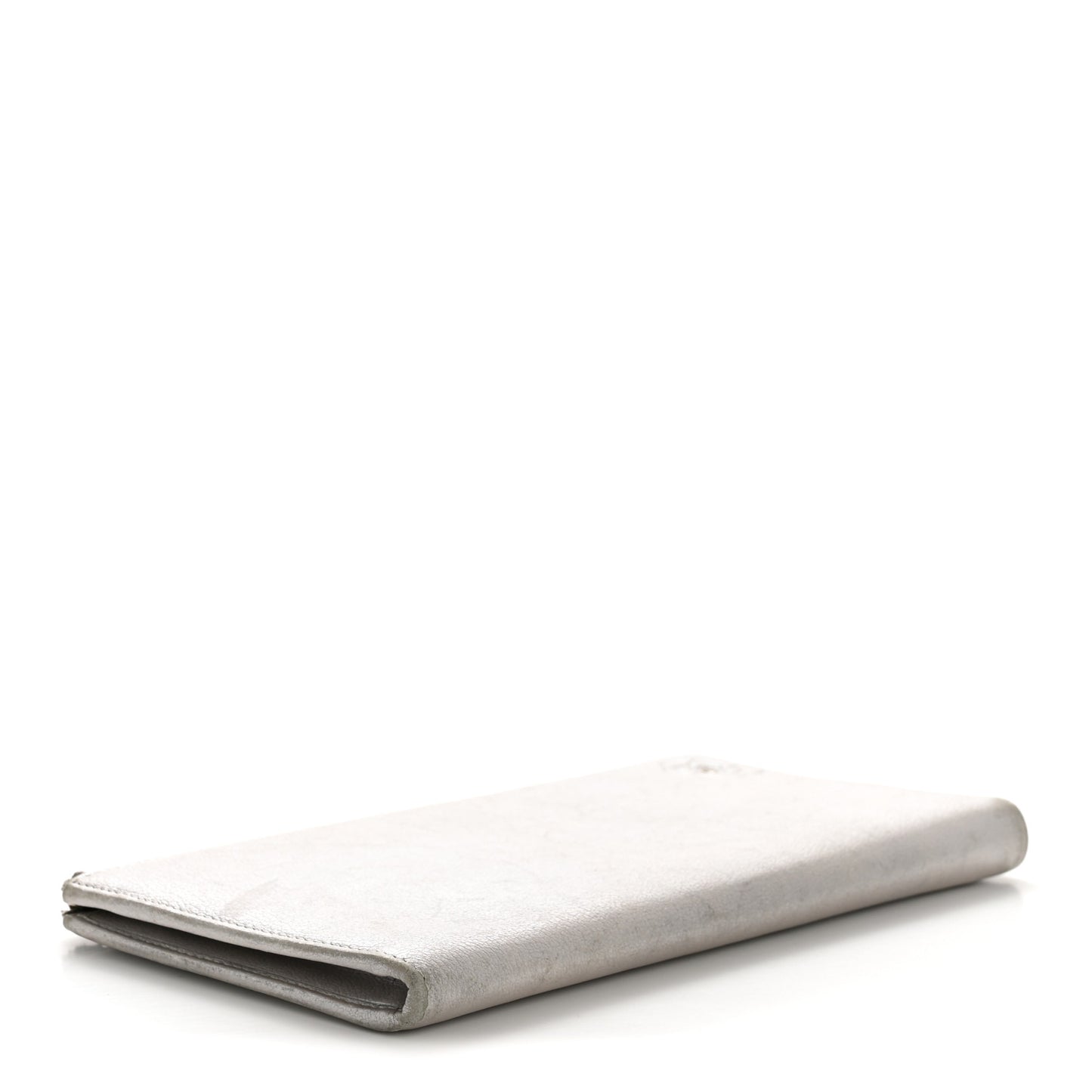 Metallic Goatskin Camellia Embossed Zip Around Wallet Silver