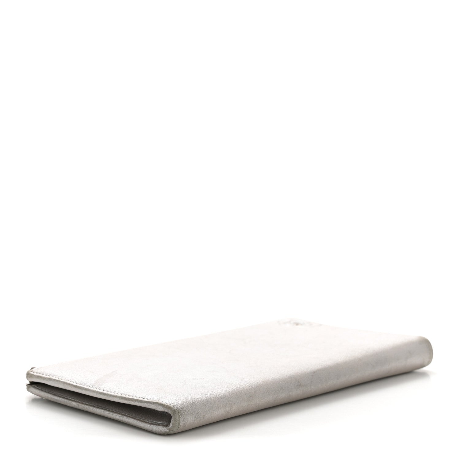 Chanel Metallic Goatskin Camellia Embossed Zip Around Wallet Silver 4 of 10