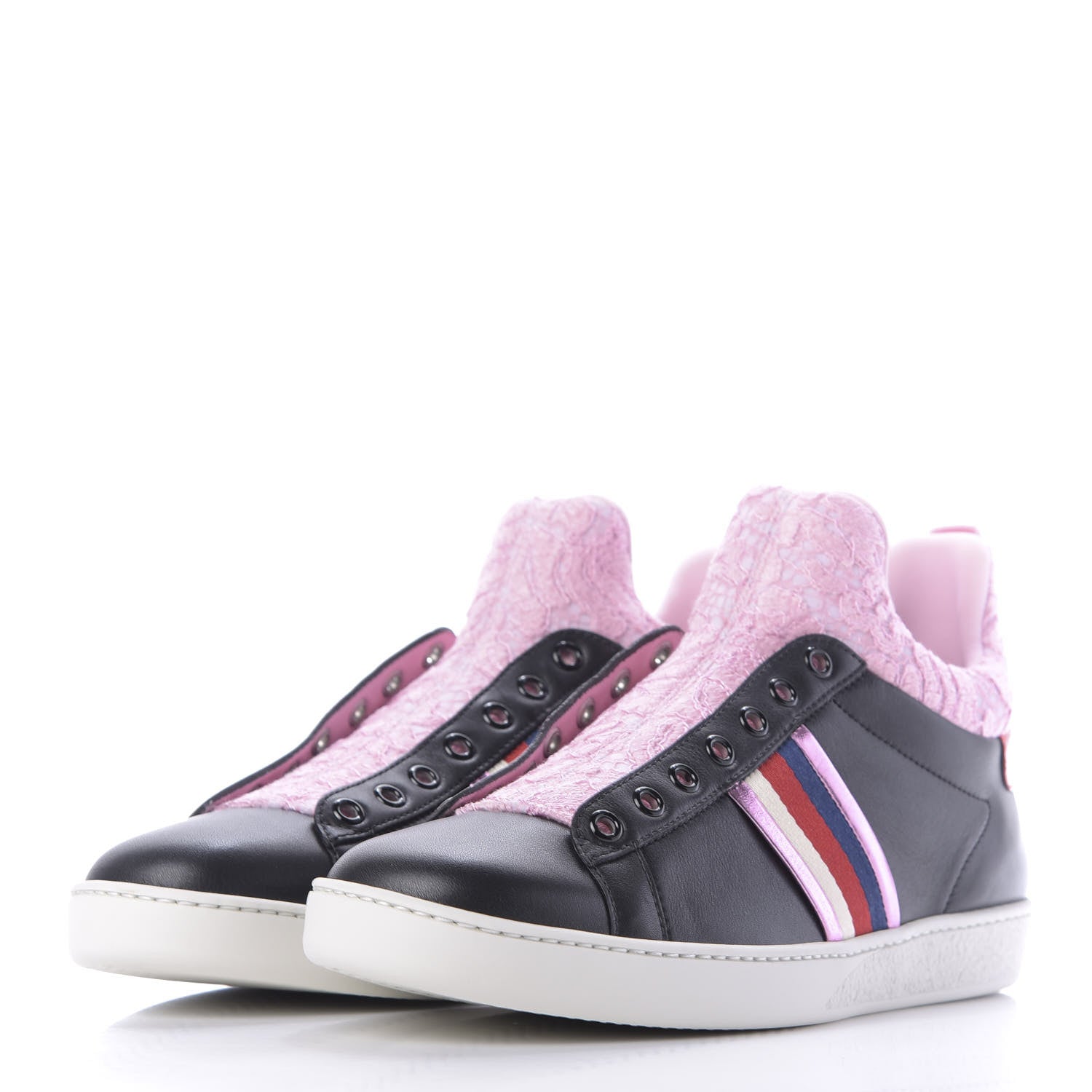 Gucci Calfskin Lace Ayers Sylvie Web Womens New Ace High Top Sneakers 39.5 Black 3 of 10