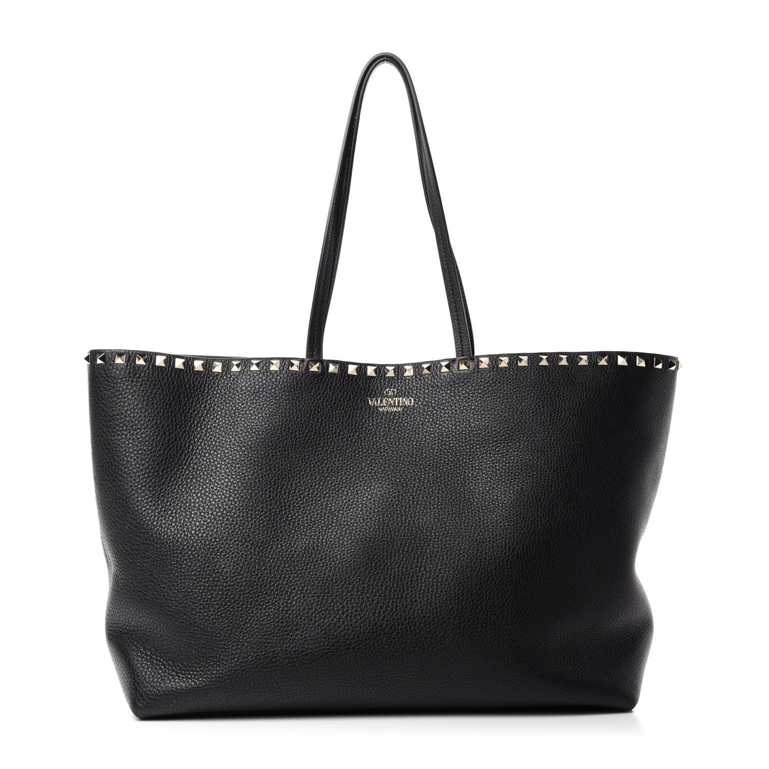 Valentino Garavani Grained Calfskin Rockstud Shoulder Tote Black 1 of 9