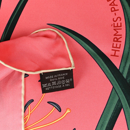 Hermes Silk Bouquet Final Scarf 90 Rose Vif Vert Cypres Jaune 4 of 4