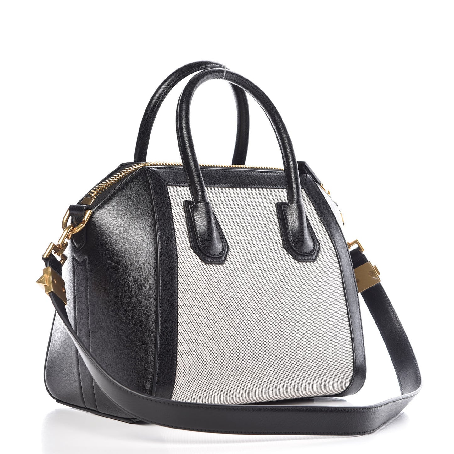 Canvas Sugar Goatskin Striped Small Antigona Black