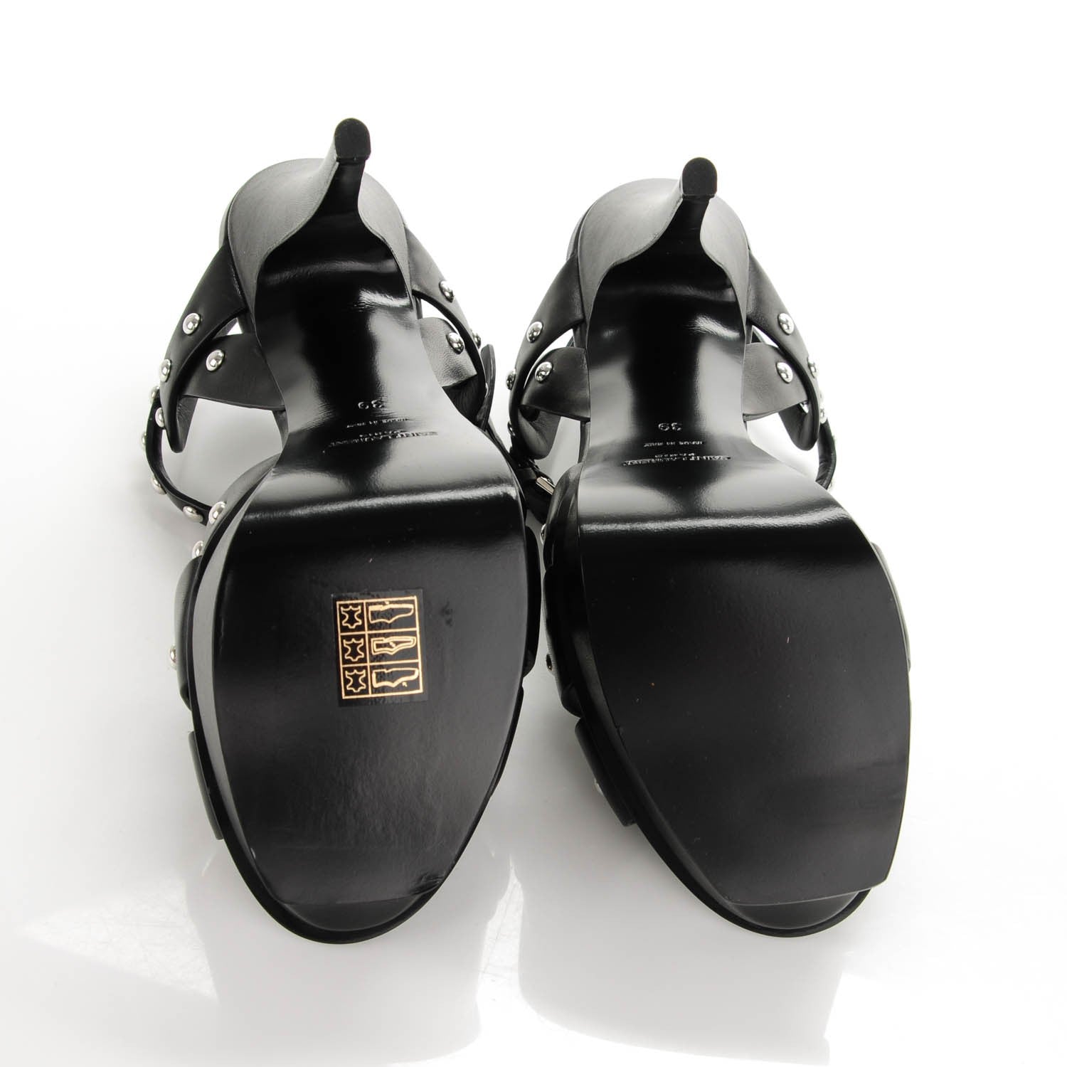 Saint Laurent Calfskin Tribute 105 Studded Platform Sandals 39 Black 5 of 7