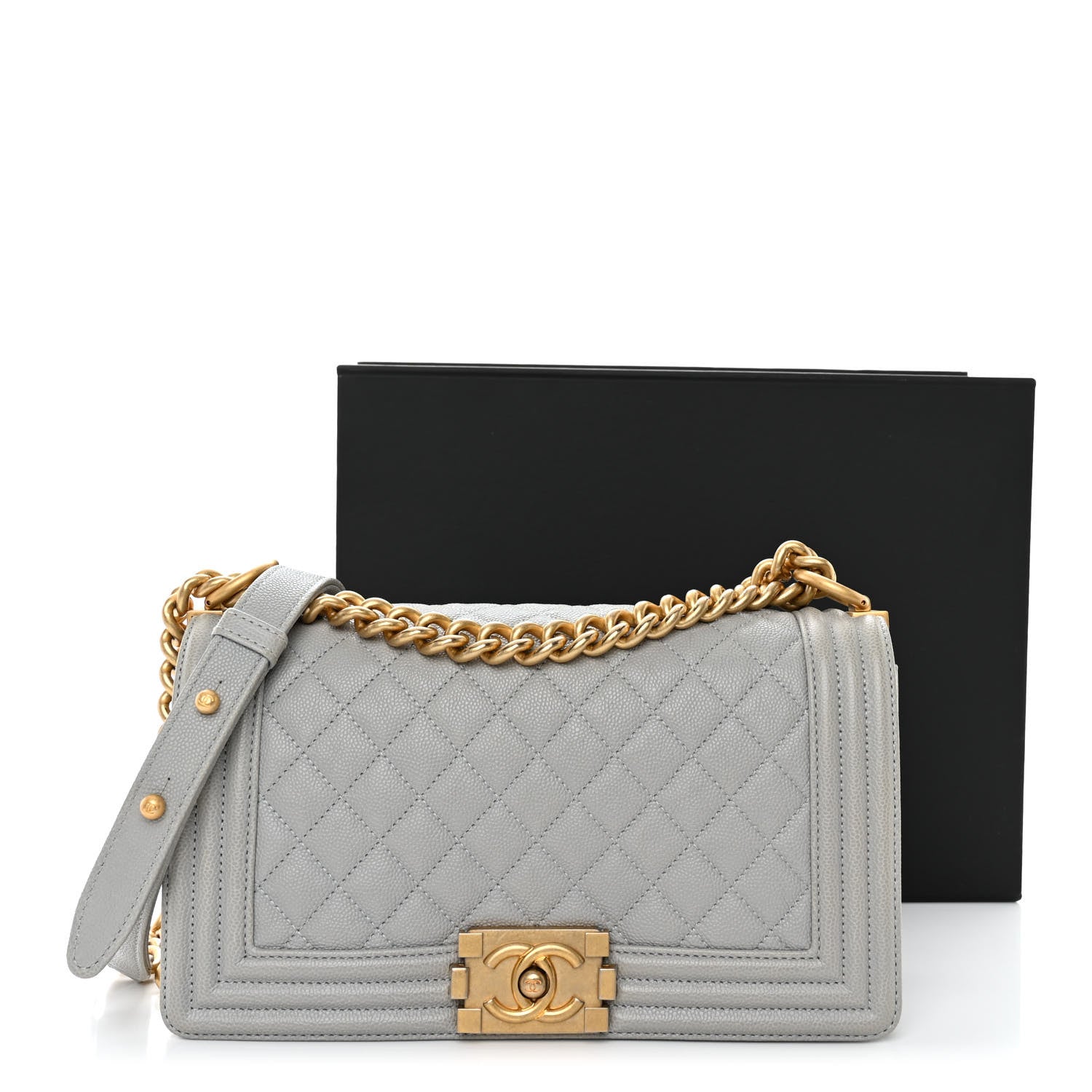 Chanel Caviar Quilted Medium Boy Flap Light Grey 11 of 11