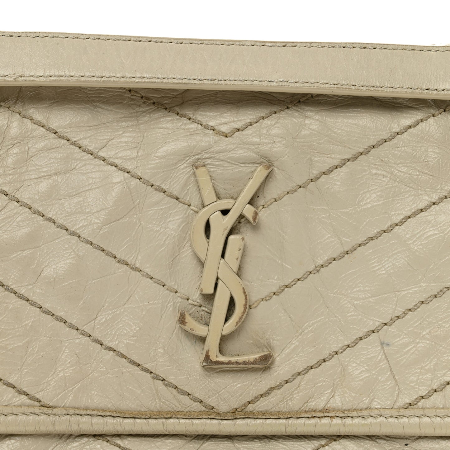 Crinkled Calfskin Matelasse Monogram Baby Niki Chain Satchel Ivory