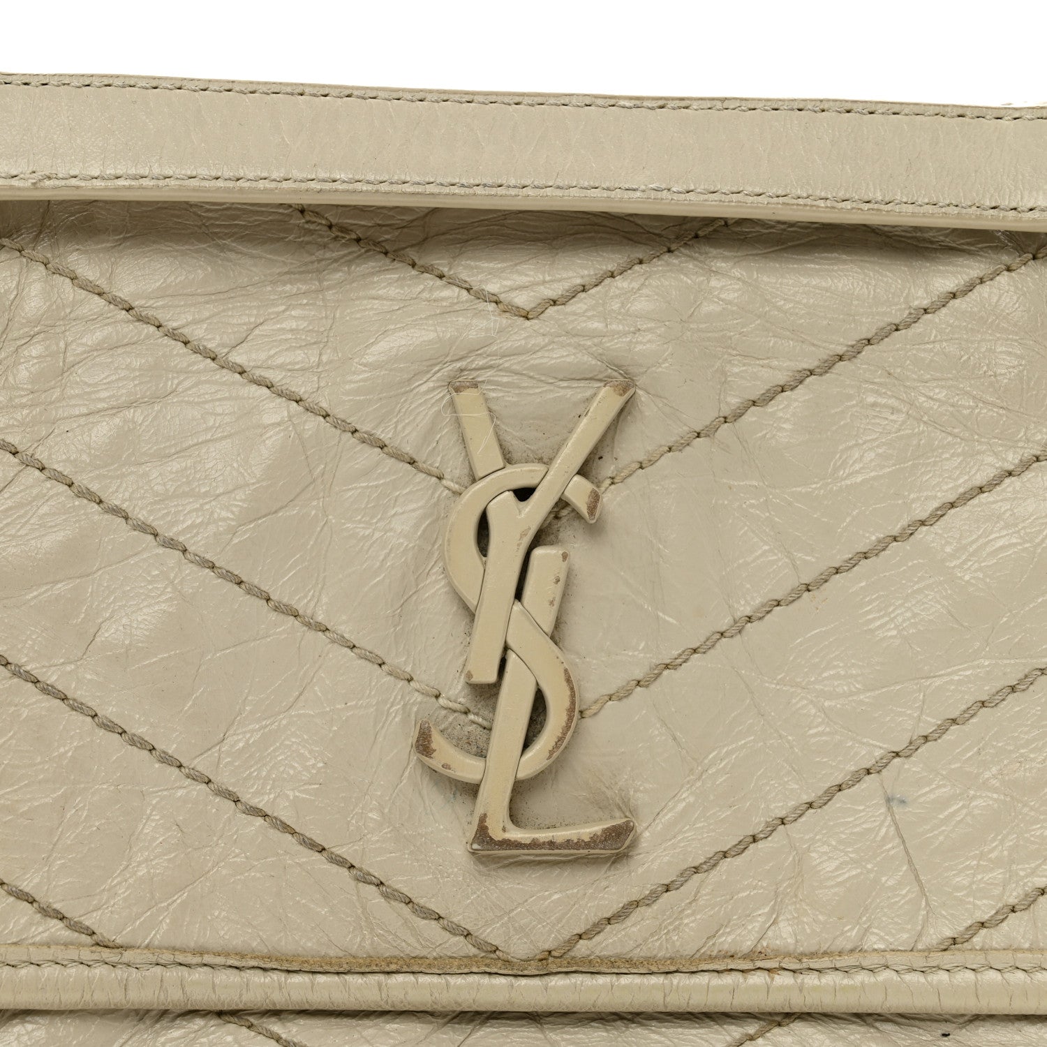 Saint Laurent Crinkled Calfskin Matelasse Monogram Baby Niki Chain Satchel Ivory 8 of 13