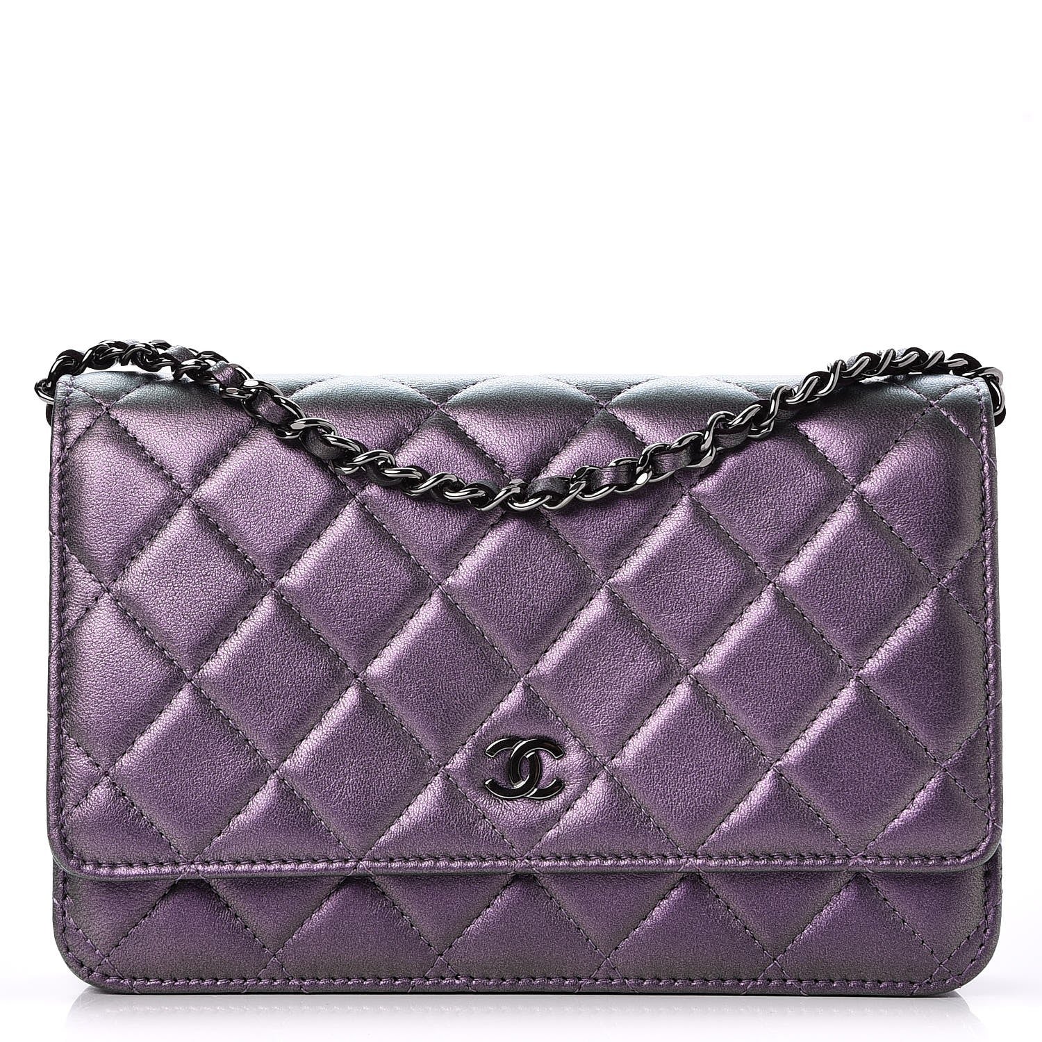 Chanel Iridescent Lambskin Quilted Wallet On Chain WOC Dark Purple 1 of 8