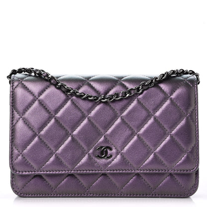 Chanel Iridescent Lambskin Quilted Wallet On Chain WOC Dark Purple 1 of 8