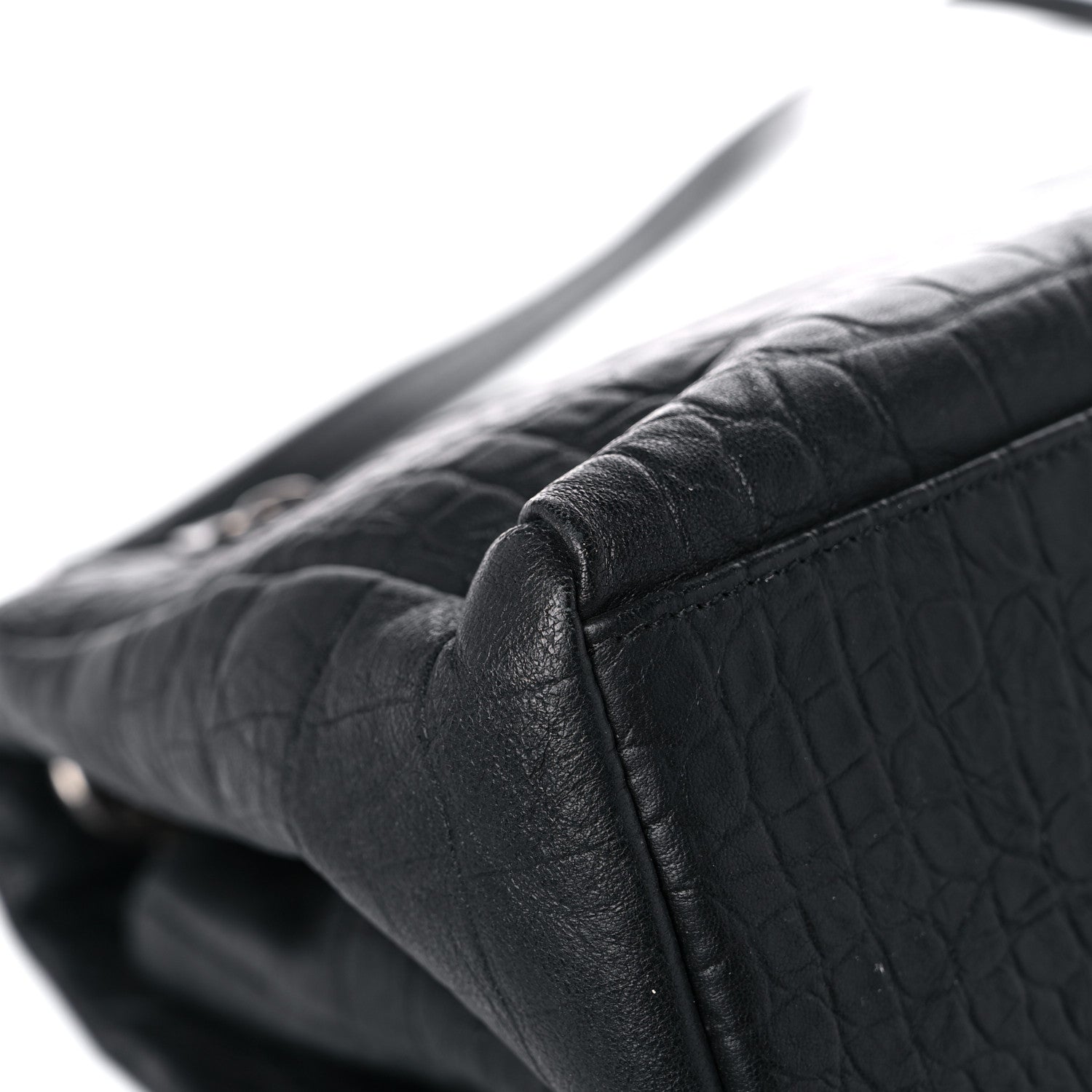 Saint Laurent Calfskin Crocodile Embossed Medium West Hollywood Monogram Fold-Over Black 7 of 14