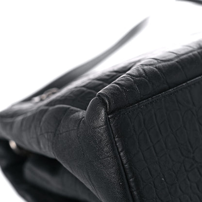 Saint Laurent Calfskin Crocodile Embossed Medium West Hollywood Monogram Fold-Over Black 7 of 14