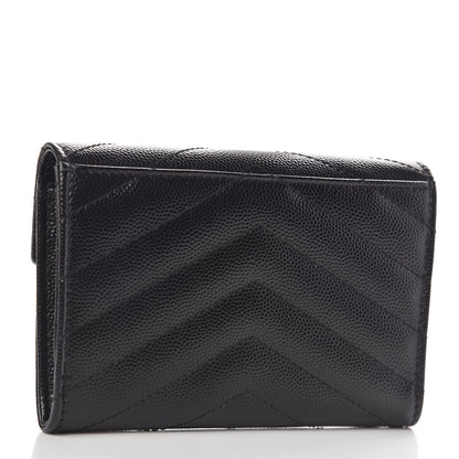 Saint Laurent Grain De Poudre Matelasse Chevron Small Monogram Envelope Wallet Black 3 of 7