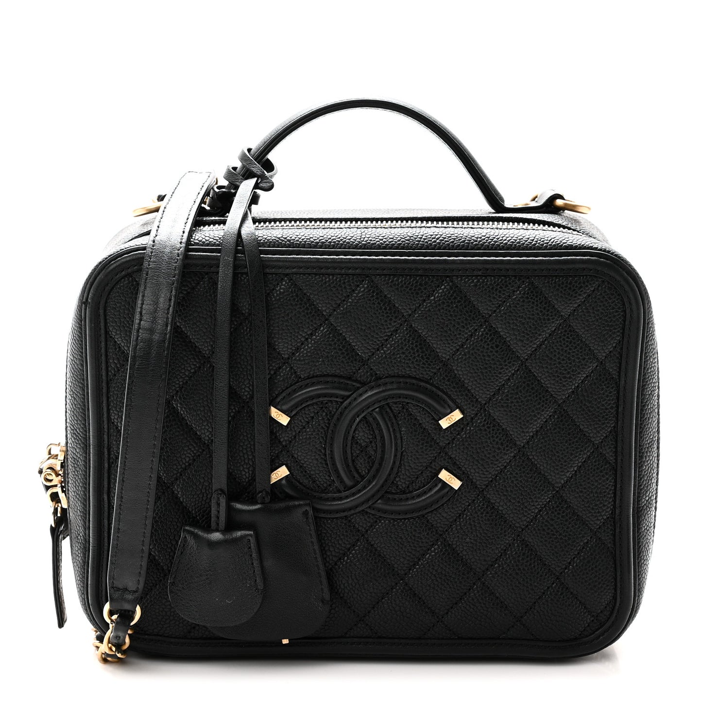 Caviar Quilted Large CC Filigree Vanity Case Black