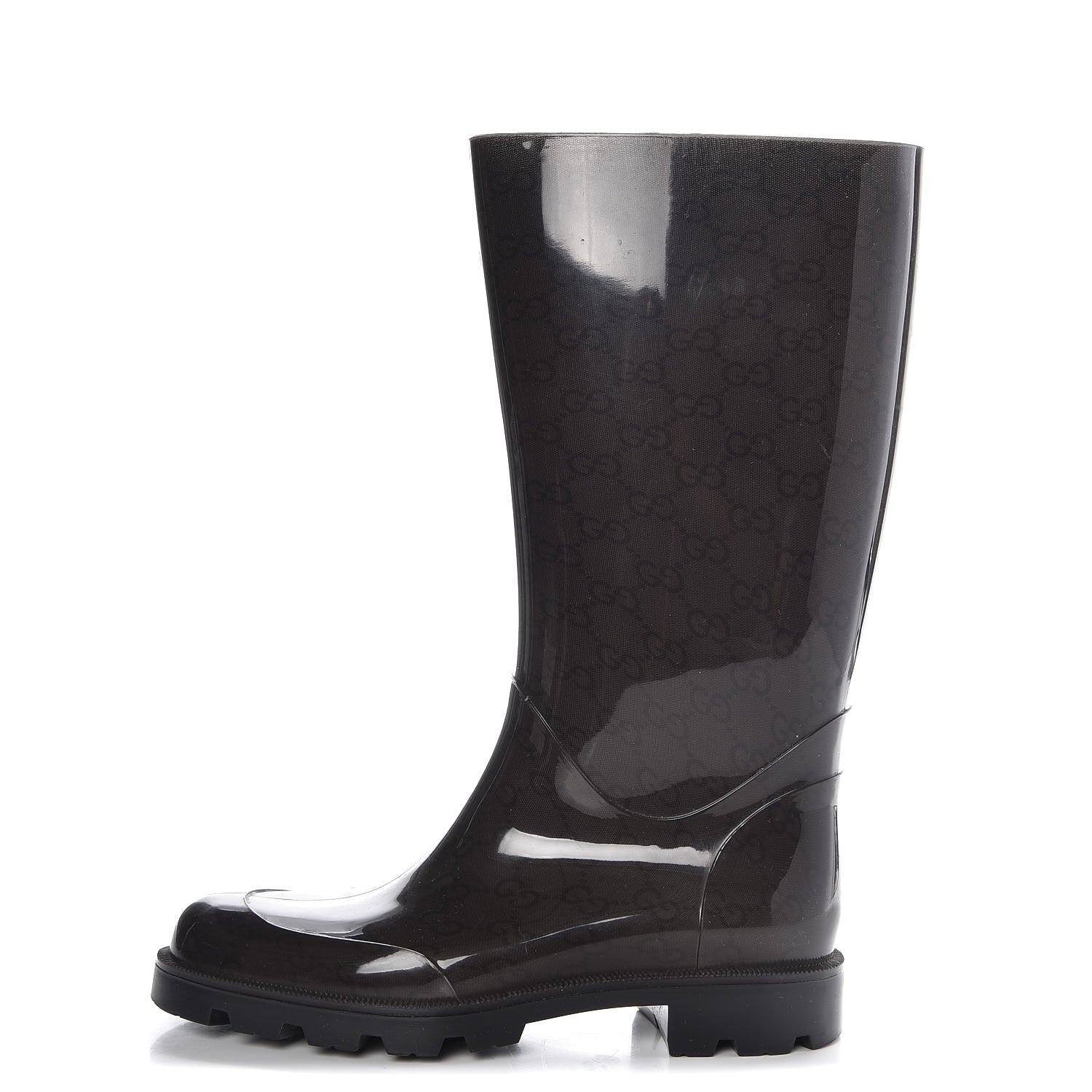 Gucci Rubber Monogram Flat Boots 37 Black 1 of 7