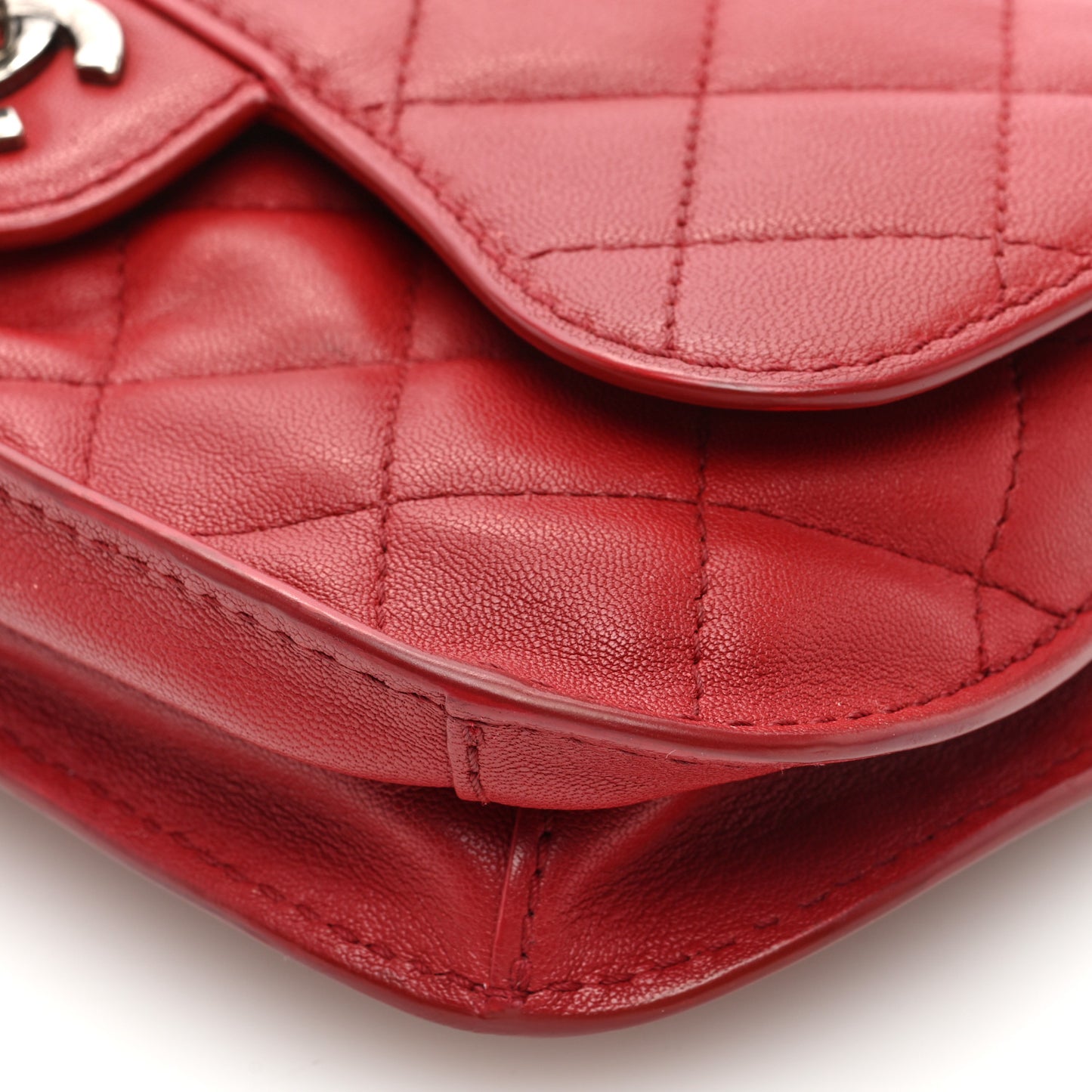 Goatskin Quilted Small Natural CC Flap Red