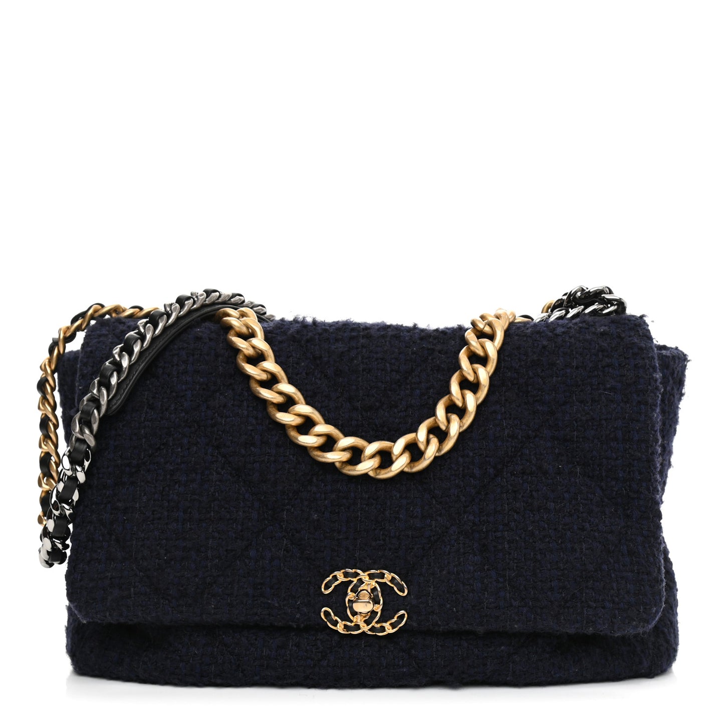 Tweed Quilted Maxi Chanel 19 Flap Navy