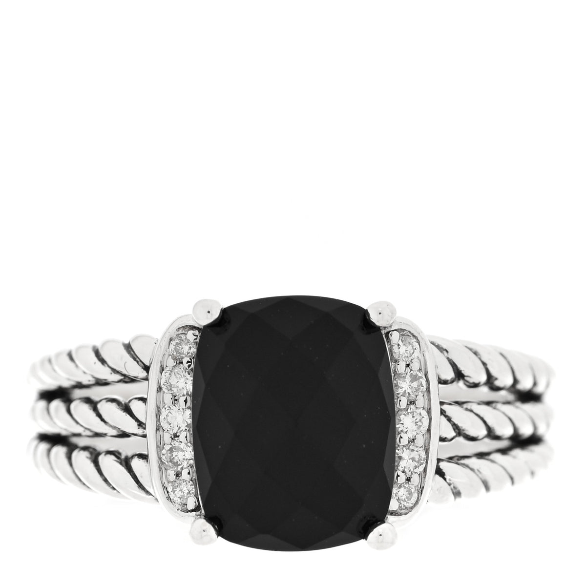 David Yurman Sterling Silver Diamond Black Onyx 10mm Petite Wheaton Ring 56 7.5 1 of 4