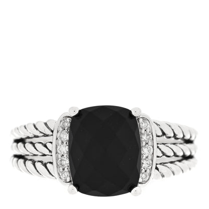 David Yurman Sterling Silver Diamond Black Onyx 10mm Petite Wheaton Ring 56 7.5 1 of 4