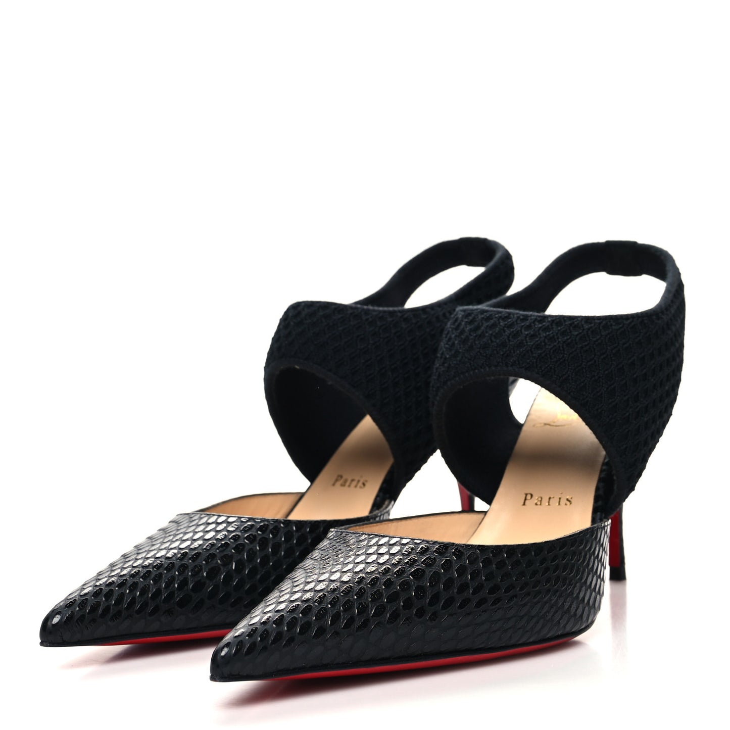 Calfskin Mesh Snakeskin Embossed Georgette 85 Sandals 39.5 Black