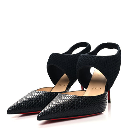 Christian Louboutin Calfskin Mesh Snakeskin Embossed Georgette 85 Sandals 39.5 Black 3 of 8