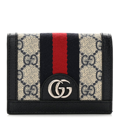 Gucci GG Supreme Monogram Textured Dollar Calfskin Web Ophidia Card Case Beige Blue 1 of 8