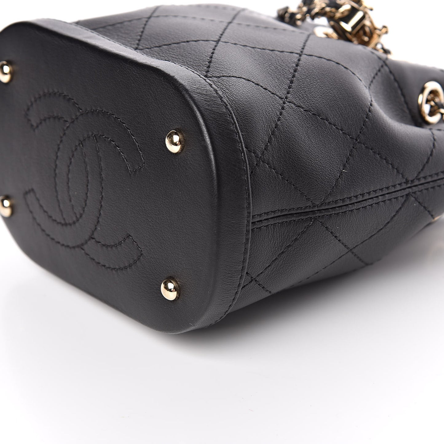 Calfskin Stitched Mini Drawstring CC Bag Black
