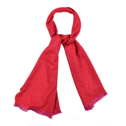 Gucci Wool Silk GG Monogram GGWeblong Fringe Scarf Shawl Orange Pink 1 of 5