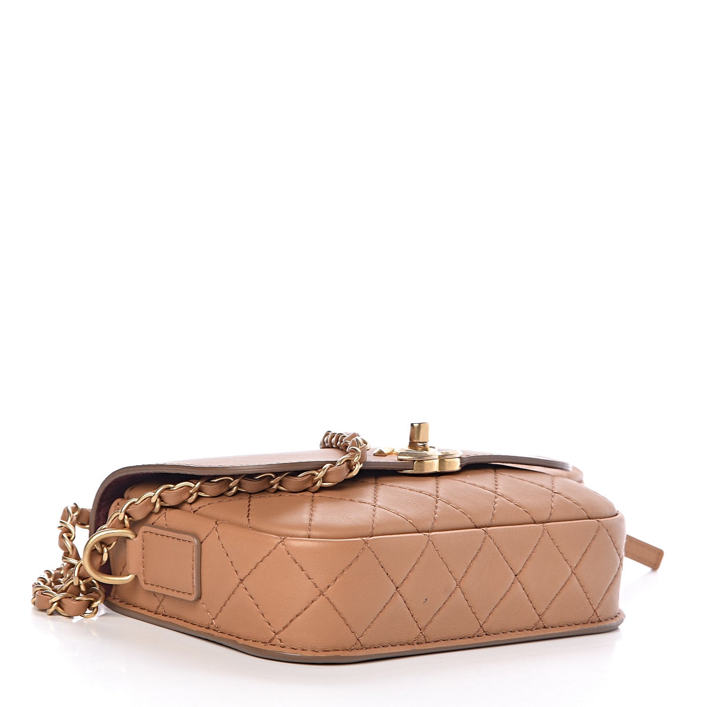 Calfskin Quilted Flap And Coin Purse Light Brown