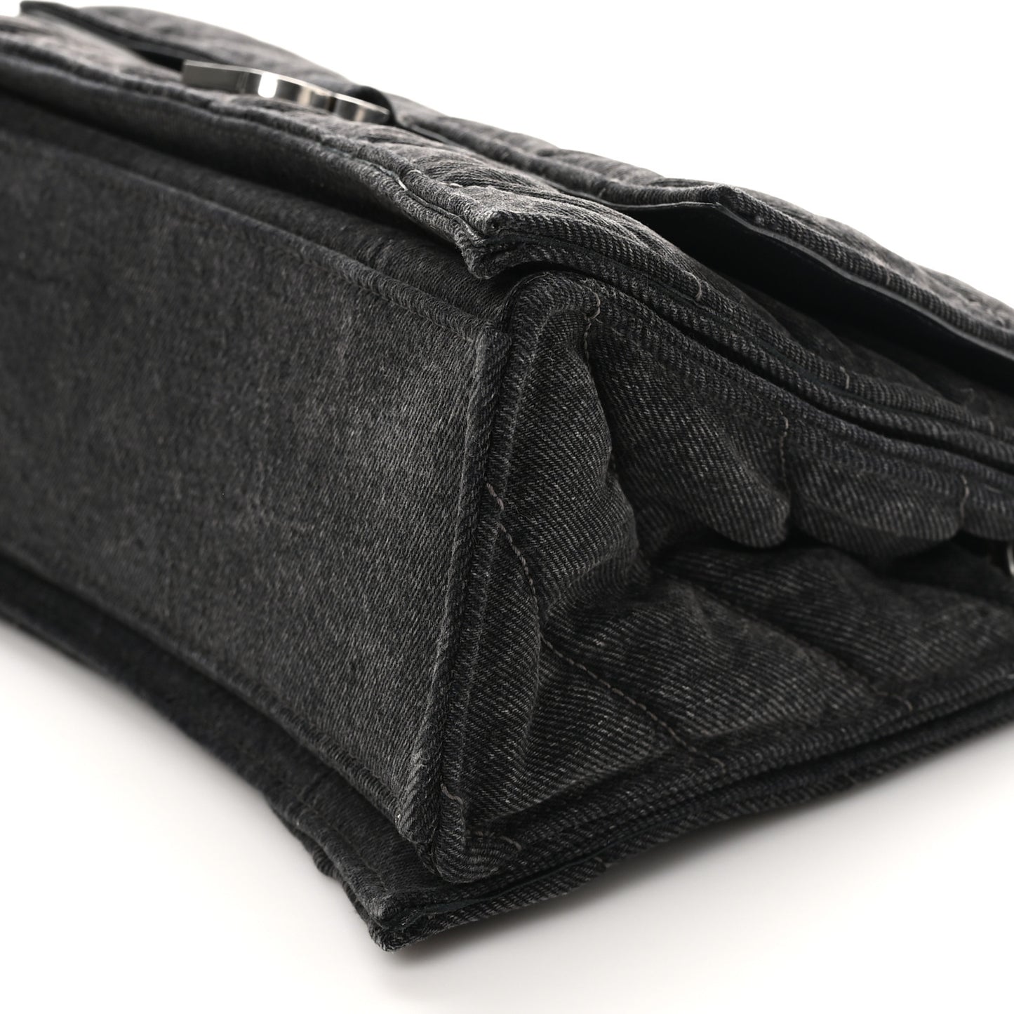 Washed Denim Quilted Medium Crush Chain Bag Black