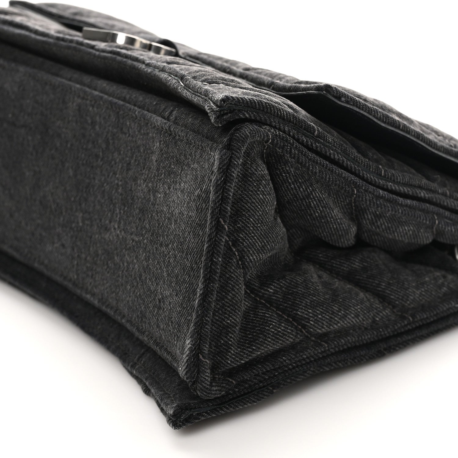 Balenciaga Washed Denim Quilted Medium Crush Chain Bag Black 8 of 9