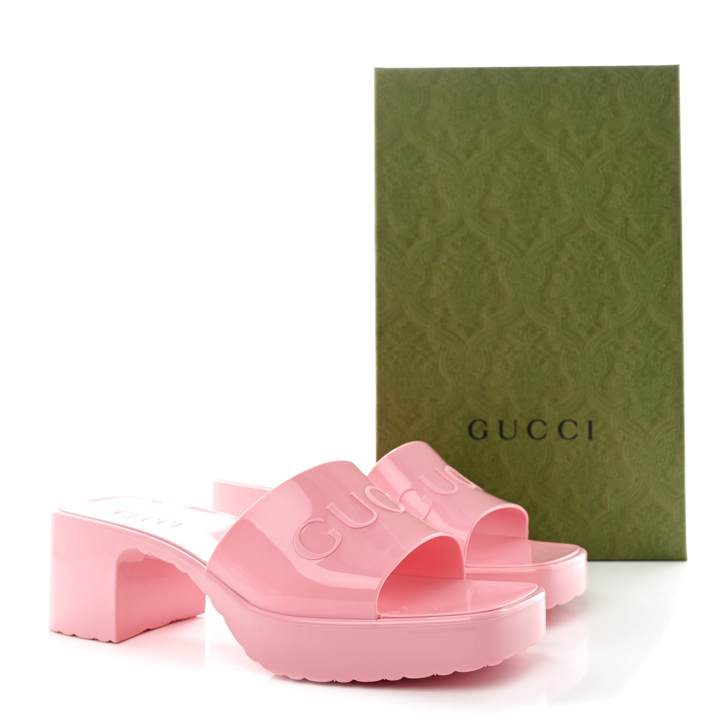 Rubber Gucci Logo Womens Platform 20/60mm Slide Sandals 37 Wild Rose