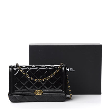 Chanel Patent Calfskin Quilted Boy Wallet On Chain WOC Black 12 of 12