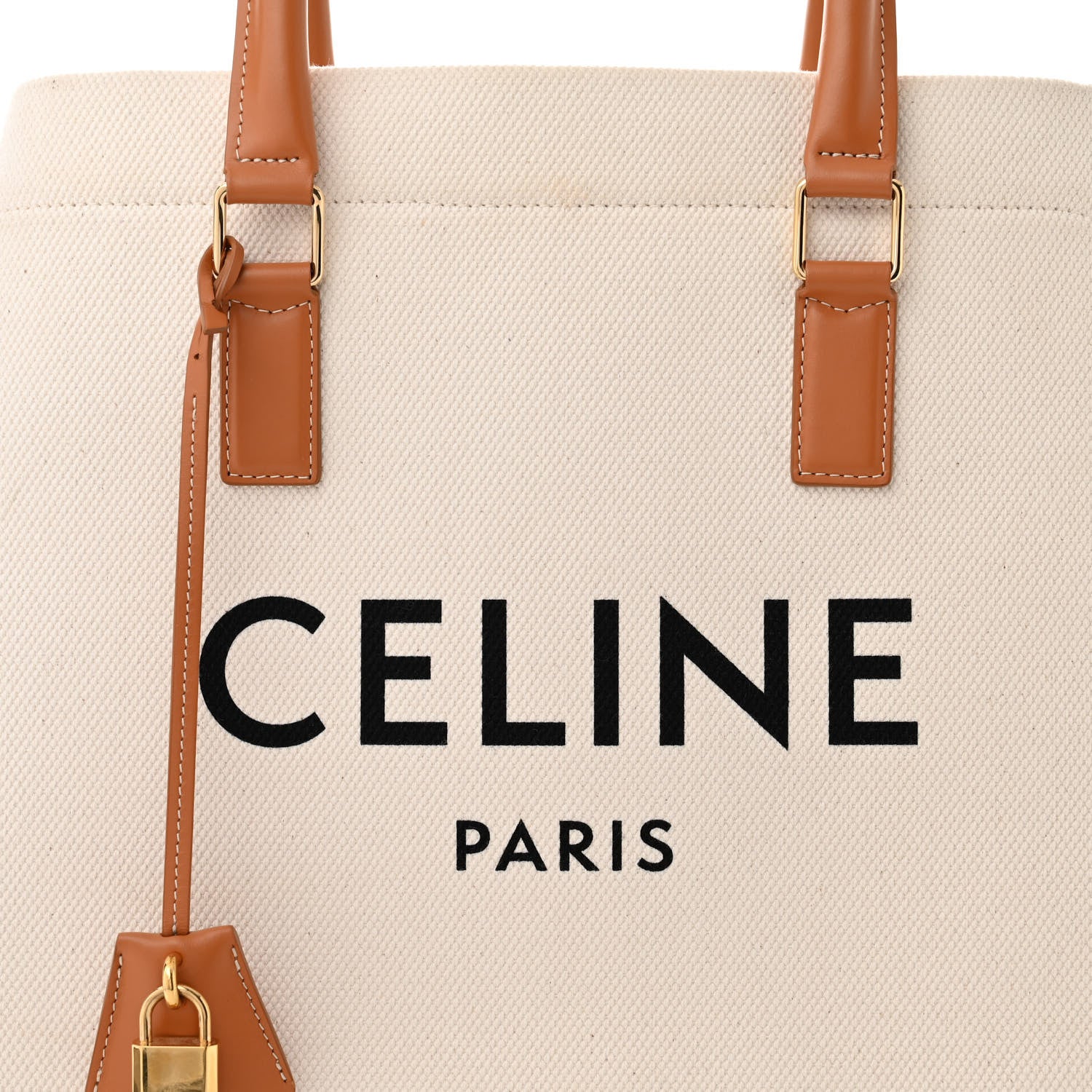 Celine Canvas Calfskin Logo Print Small Horizontal Cabas Natural Tan 9 of 15