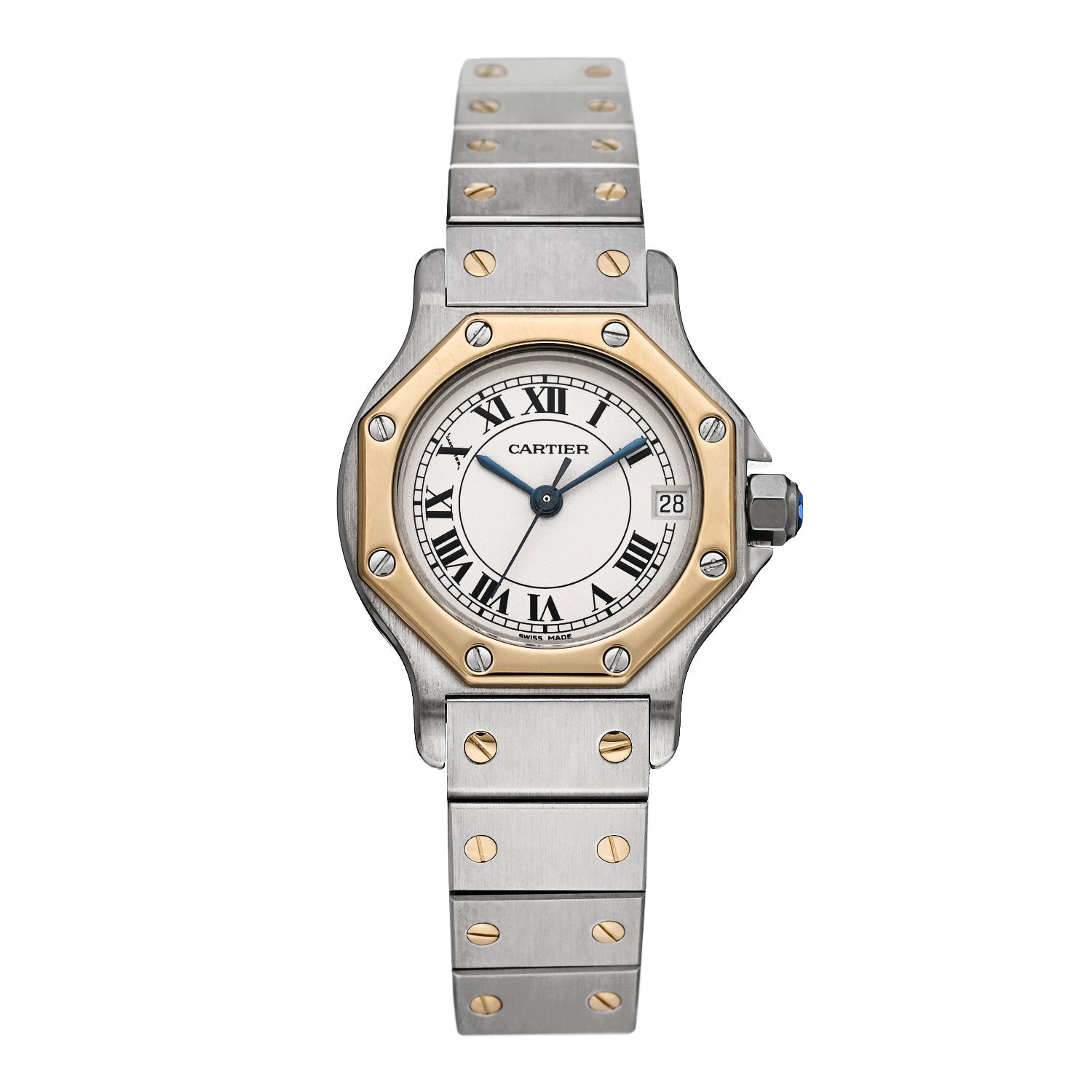 Cartier Stainless Steel 18K Yellow Gold 25mm Santos Octagon Quartz Watch 1 of 5