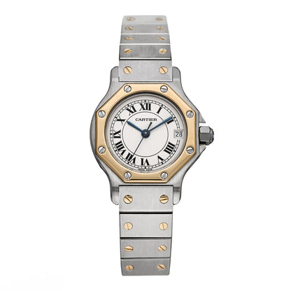 Cartier Stainless Steel 18K Yellow Gold 25mm Santos Octagon Quartz Watch 1 of 5