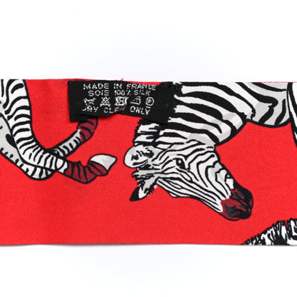 Hermes Silk Les Zebres Twilly Rouge Bleu Noir 3 of 5