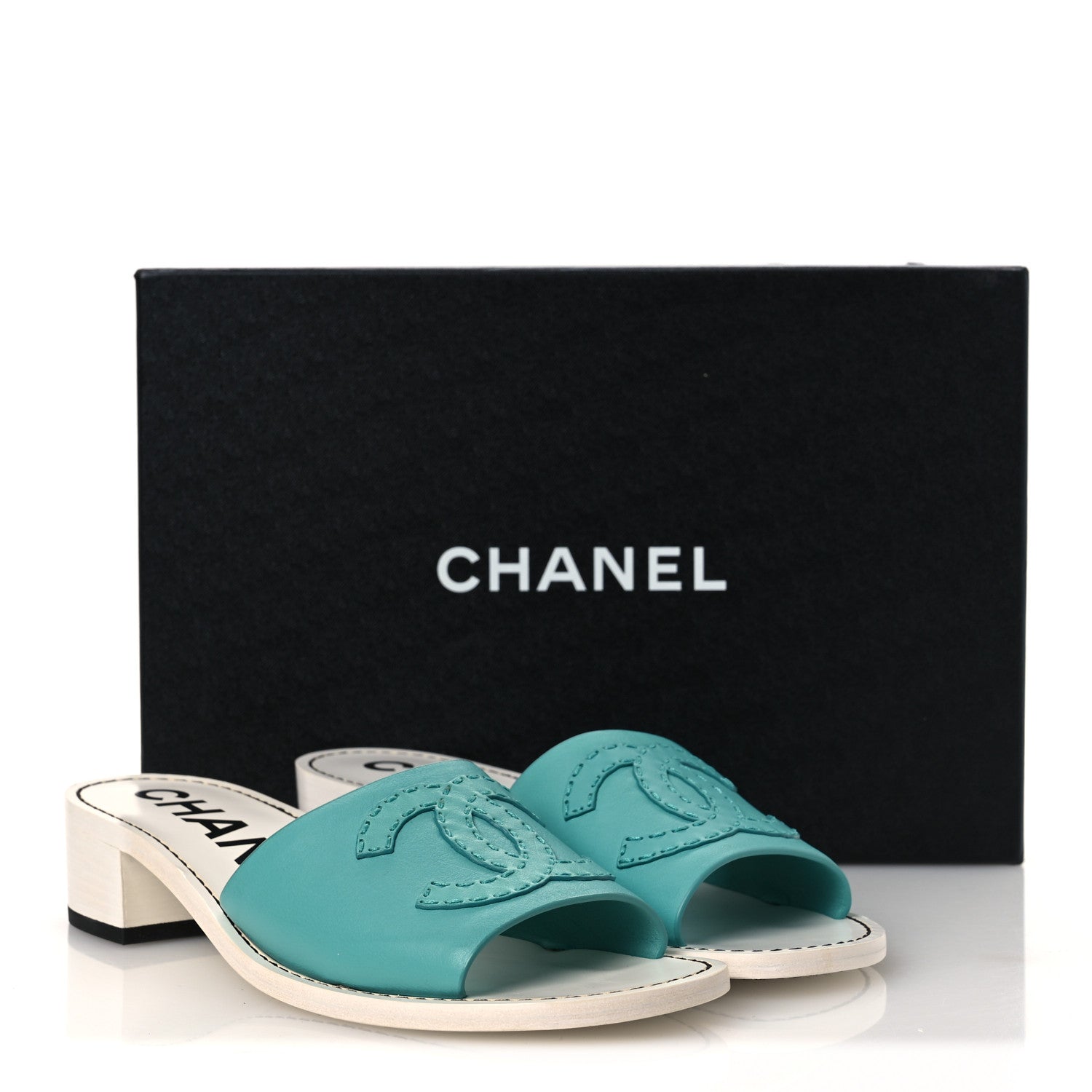 Chanel Calfskin CC Mules 38.5 Turquoise White 12 of 12