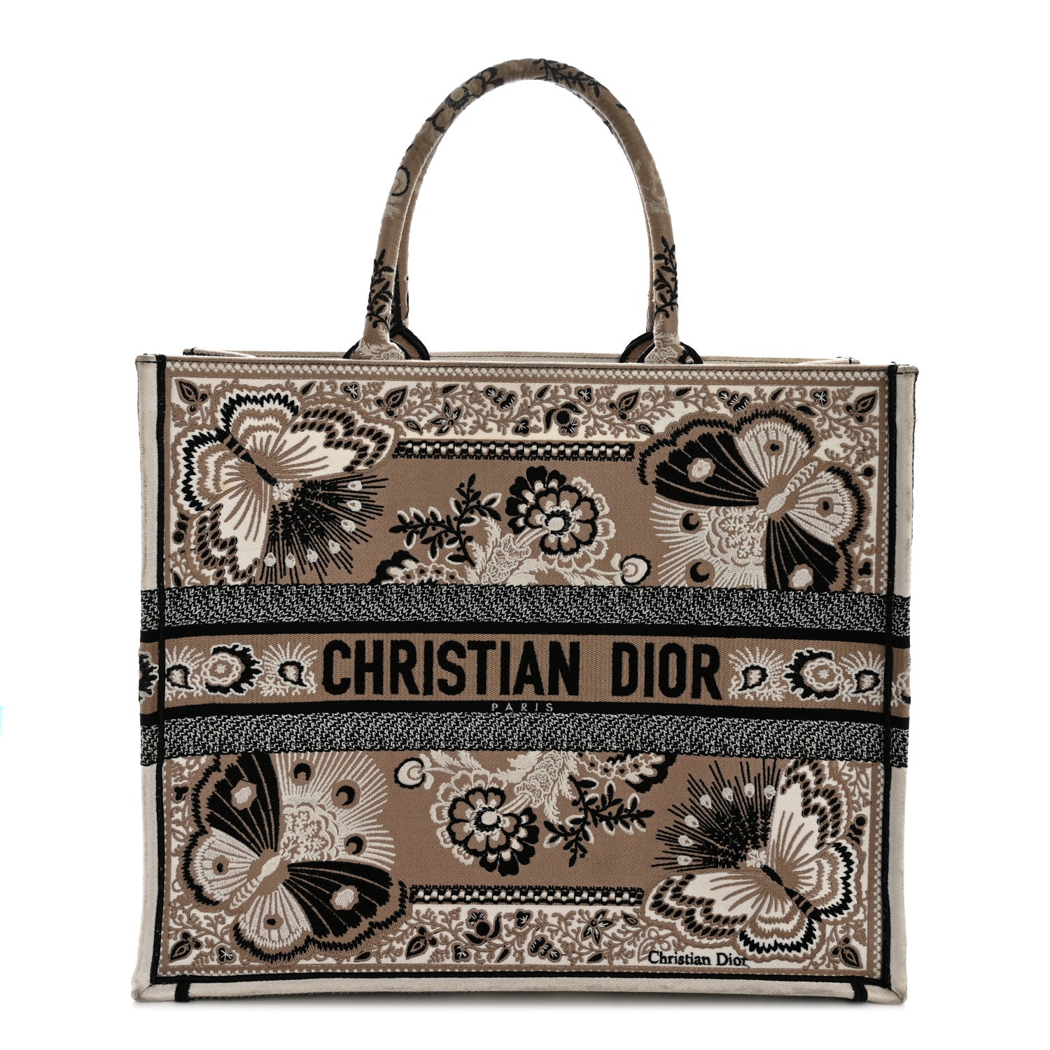 Christian Dior Canvas Embroidered Large Butterfly Bandana Book Tote Beige Multicolor 1 of 13