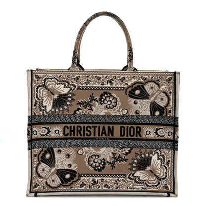 Christian Dior Canvas Embroidered Large Butterfly Bandana Book Tote Beige Multicolor 1 of 13