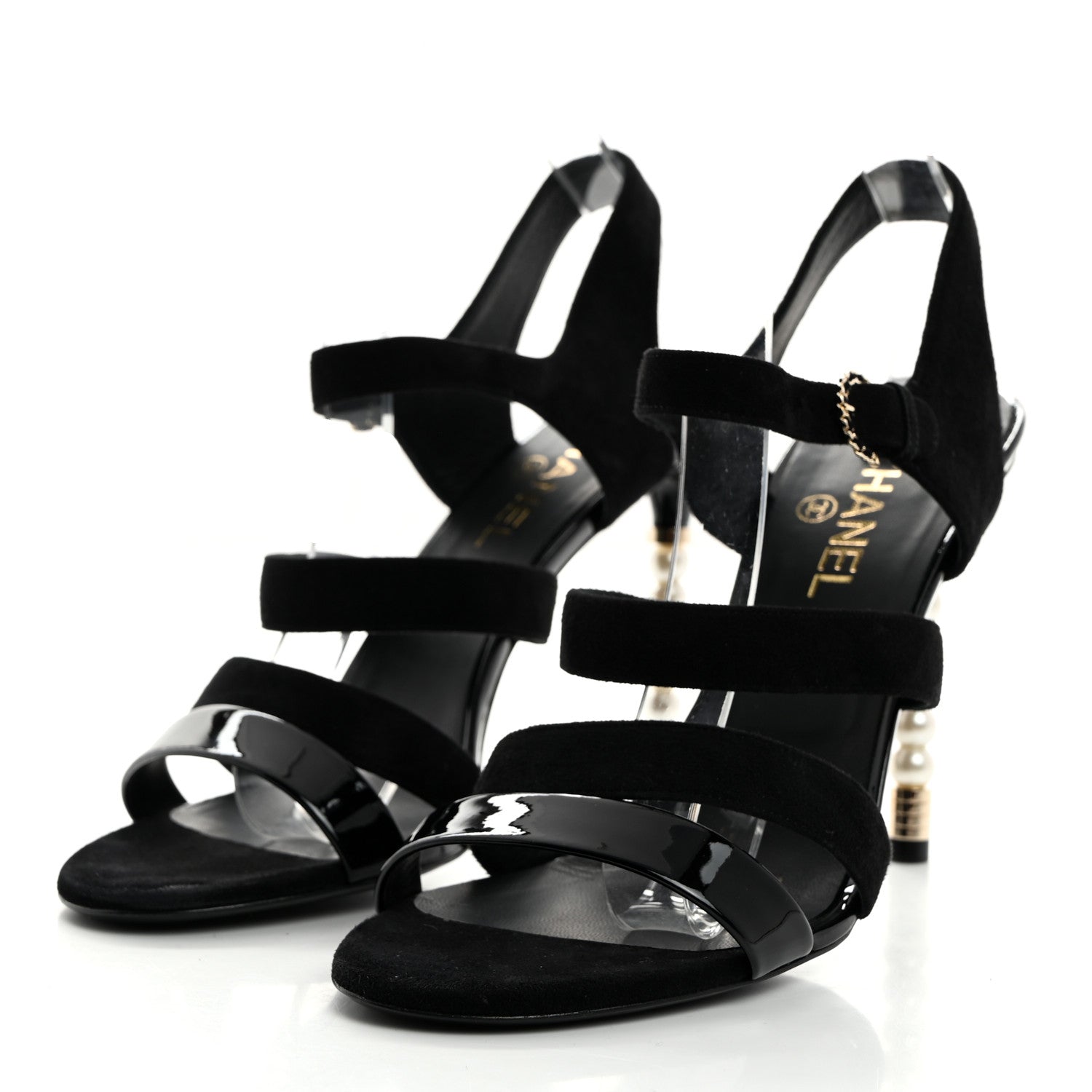 Chanel Kid Suede Pearl Sandals 41 Black 3 of 8