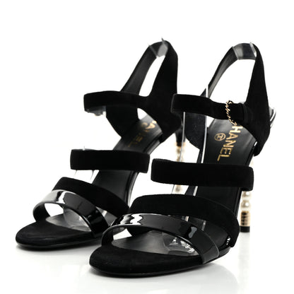 Chanel Kid Suede Pearl Sandals 41 Black 3 of 8