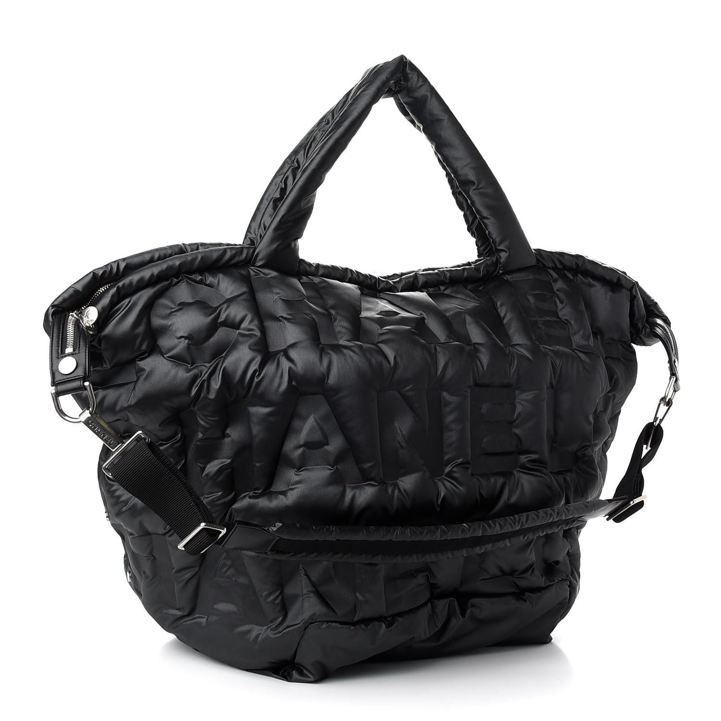Nylon Embossed Large Doudoune Bowling Bag Black