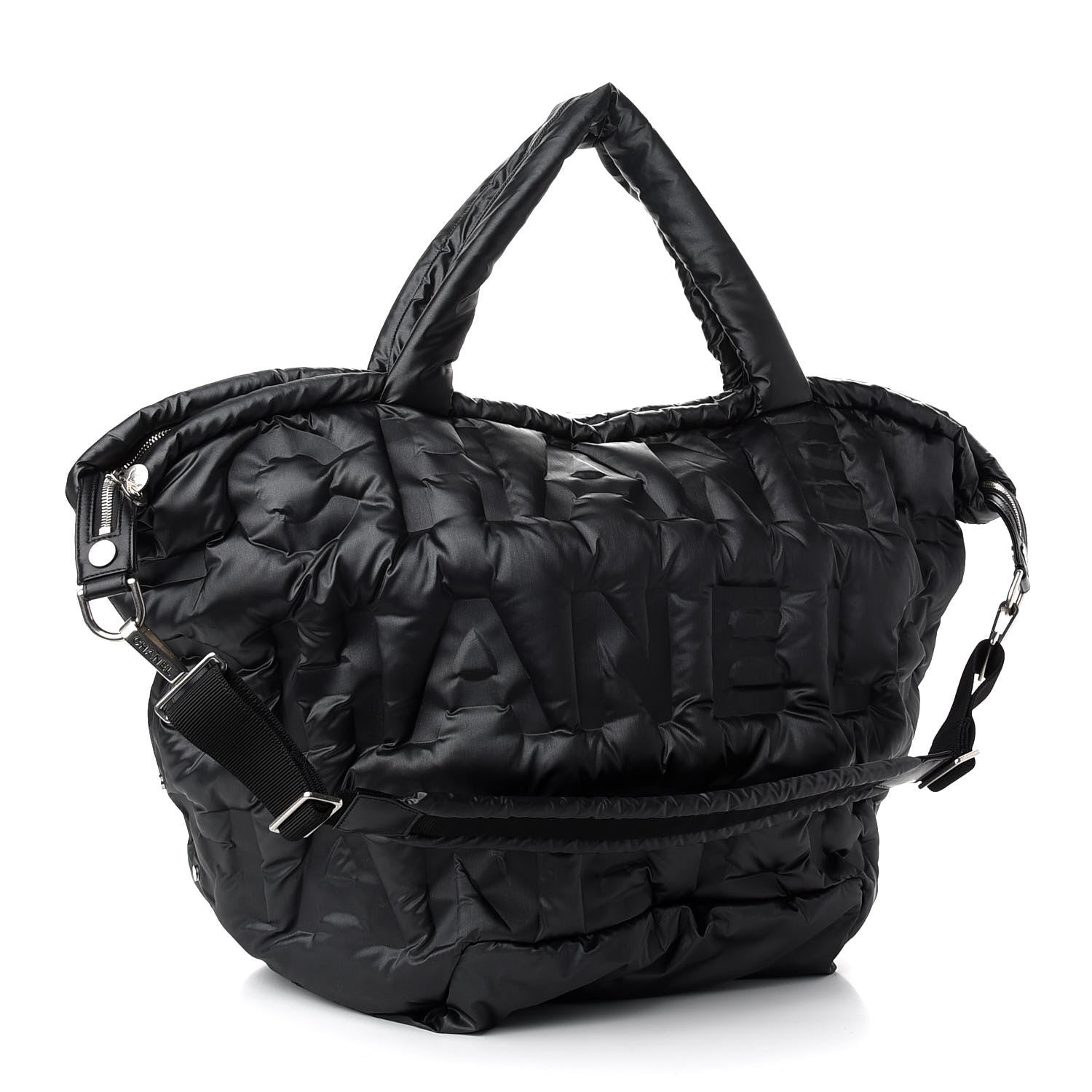 Chanel Nylon Embossed Large Doudoune Bowling Bag Black 3 of 8